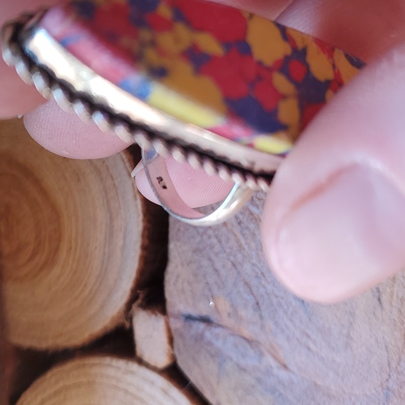 New Oversized Mosaic Balloon Jasper 925 Silver Statement Ring. - Picture 7 of 9